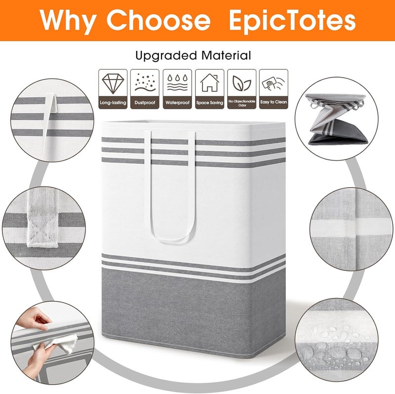 EpicTotes 2 Pack Large Home Laundry Basket, Laundry Hamper, Freestanding Waterproof Dirty Clothes Bag, Tall Clothes Hamper - Extended & Reinforced Handles for College Dorm, Family (Light Grey/125L) - Image 4
